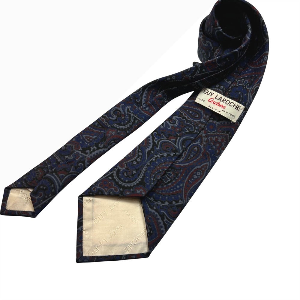 New Vintage Guy Laroche Couture Tie Men Silk Paisley Plum Luxury Paris Old Money - Picture 14 of 14